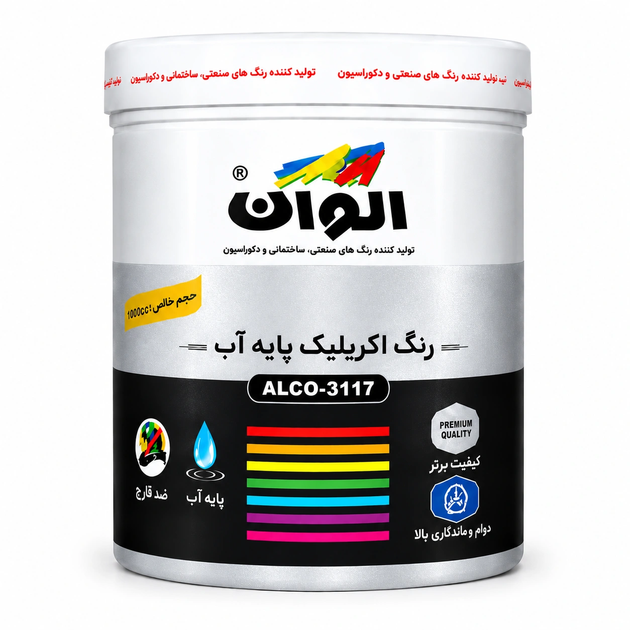رنگ اکریلیک سفید متالیک الوان کد ۵۹۰-1کیلو